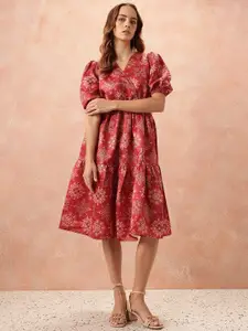 all about you Ethnic Motifs Print Puff Sleeves Wrap-Style Dress