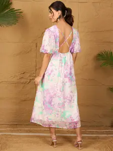 RARE Tie and Dye Print Chiffon Fit & Flare Maxi Dress