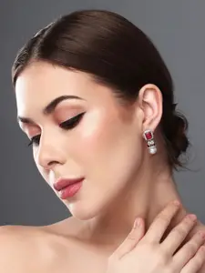 Anvik Rhodium-Plated Contemporary Cubic Zirconia Studded Earrings