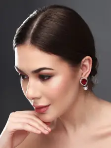 Anvik Rhodium-Plated Contemporary Cubic Zirconia Studded Earrings