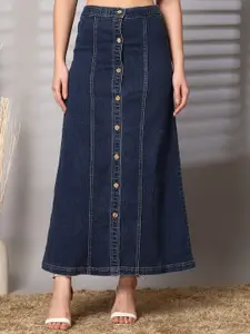 plusS Women Denim Straight Stretchable Midi Skirt
