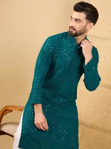 Ethnic Bay Men Embroidered Mandarin Collar Long Sleeves Chikankari Kurta