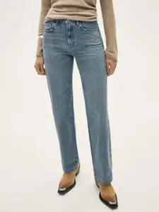 MANGO Women Straight-fit Pure Cotton Jeans With Studs Detailing