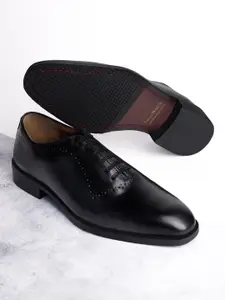 LOUIS STITCH Men Jet Black Egyptian Crust Leather Wholecut Derby Shoes