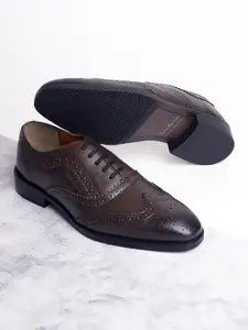 LOUIS STITCH Men Brunette Brown Egyptian Crust Leather Lace-Up Brogue Shoes