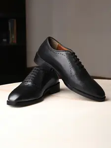 LOUIS STITCH Men Jet Black Egyptian Crust Leather Wholecut Derby Shoes