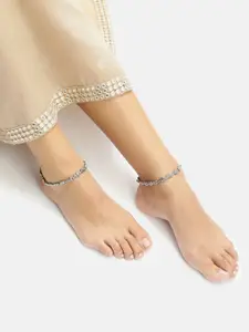 AITIHYA Pair Of 2 Silver-Plated Anklets