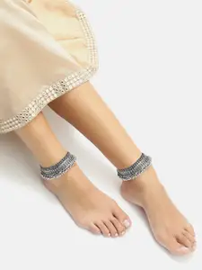 AITIHYA Pair Of 2 Silver-Plated Paazeb Anklets