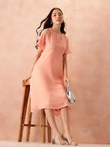 all about you Sequined Flared Sleeves Fit & Flare Dress