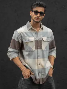 Powerlook Men Spread Collar Checked Cotton Casual Shirt