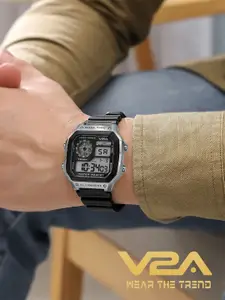 V2A Men Dial & Bracelet Style Straps Digital Watch V2A-1299-Black-Silver-01