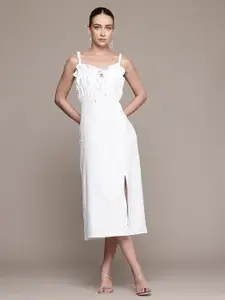 bebe Soft Romance Ruched Shoulder Straps Sheath Midi Dress