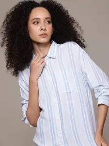 The Roadster Lifestyle Co. Drop Shoulder Striped Casual Shirt