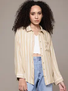 The Roadster Lifestyle Co. Drop Shoulder Striped Casual Shirt