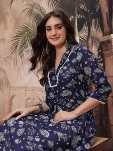 Sangria Ethnic Motifs Lace Insert Detail Printed Kurta