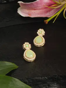 Zaveri Pearls Gold-Plated Dazzling Austrian Diamond Stone Studded & Beaded Drop Earrings