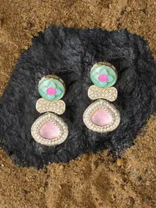 Zaveri Pearls Gold-Plated Meenakari Stone Studded Drop Earrings