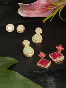 Zaveri Pearls Set of 3 Gold-Plated Stone Studded Studs & Drop Earrings