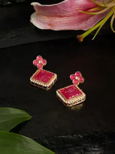 Zaveri Pearls Gold-Plated Dazzling Austrian Diamond Stone Studded Drop Earrings