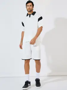 Styli Polo Collar Colorblocked T-Shirt With Shorts Co-Ords