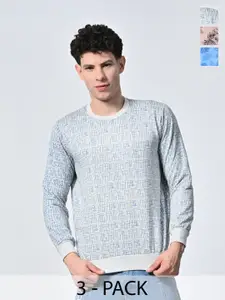 BAESD Men Pack Of Three Printed Pullover Full Sleeve Sweatshirts