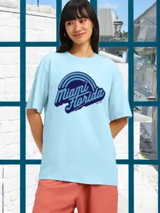 JUNEBERRY Women Typography Printed Round Neck Pure Cotton Oversized T-shirt