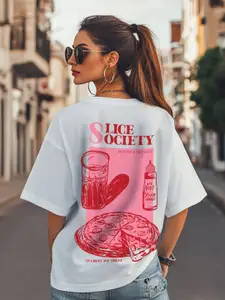 JUNEBERRY Women Graphic Printed Round Neck Pure Cotton Oversized T-shirt