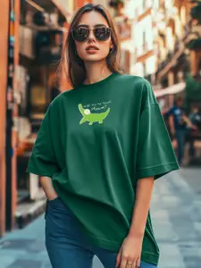 JUNEBERRY Women Graphic Printed Round Neck Pure Cotton Oversized T-shirt