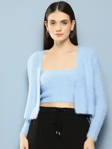 Chemistry Boucle Woollen Front Open Sweater & Top with Fuzzy Detail