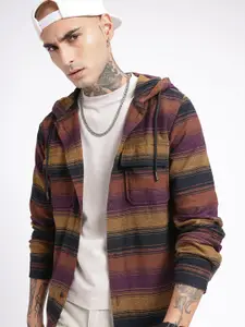 Kook N Keech Striped Hooded Casual Shirt