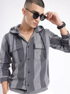 Kook N Keech Striped Hooded Casual Shirt
