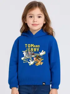 YK X Minute Mirth Girls Tom & Jerry Printed Fleece Hooded Sweatshirt