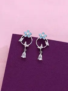 KAI JEWEL 925 Sterling Silver Rhodium-Plated CZ Studded Contemporary Drop Earrings