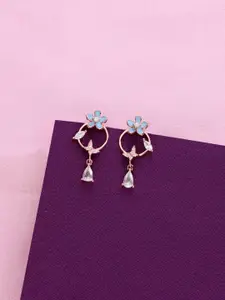 KAI JEWEL 92.5 Sterling Silver Rose Gold-Plated Cubic Zirconia Studded Drop Earrings