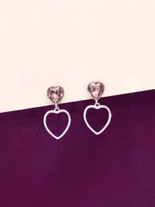 KAI JEWEL 925 Sterling Silver Rhodium-Plated Cubic Zirconia Heart Shaped Drop Earrings
