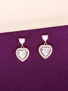 KAI JEWEL 92.5 Sterling Silver Rose Gold-Plated Cubic Zirconia Studded Drop Earrings