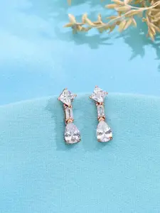 KAI JEWEL 92.5 Sterling Silver Rose Gold-Plated Contemporary Cubic Zirconia Drop Earrings