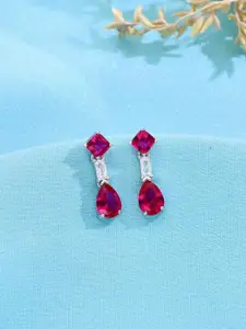 KAI JEWEL 92.5 Sterling Silver Rhodium-Plated Cubic Zirconia Studded Drop Earrings