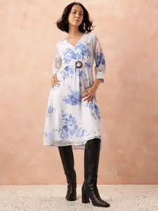 all about you Floral Print A-Line Midi Dress with Belt