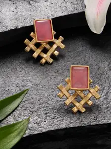 Zaveri Pearls Gold-Plated Stone Studded Square Fusion Style Studs