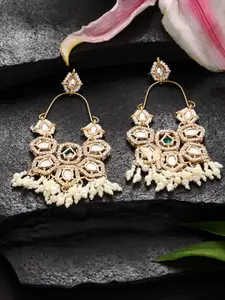 Zaveri Pearls Gold-Plated Austrian Diamond Stone Studded & Beaded Drop Earrings