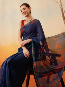 Silk Land Floral Printed Ready to Wear Chanderi Saree