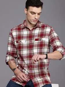 Louis Philippe Jeans Pure Cotton Slim Fit Roll-Up Sleeves Tartan Checks Twill Casual Shirt