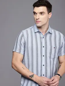 Louis Philippe Jeans Pure Cotton Slim Fit Striped Knitted Casual Shirt