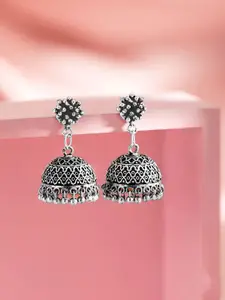 Rubans Oxidised Silver-Plated Traditional Jhumka Earrings