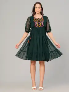 BAESD Printed Fit & Flare Maxi Tiered Dress With Tie-Ups