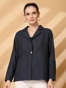 plusS Notched Lapel Cotton Single-Breasted Blazer