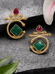 AMI Gold Plated Artificial Stones Contemporary Drop Earrings