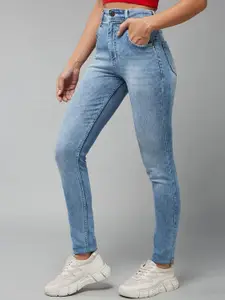 DOLCE CRUDO Women Cotton Slim Fit High-Rise Heavy Fade Stretchable Jeans