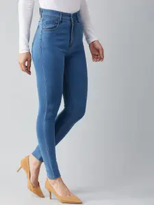 DOLCE CRUDO Women Cotton Skinny Fit High-Rise Light Fade Stretchable Jeans